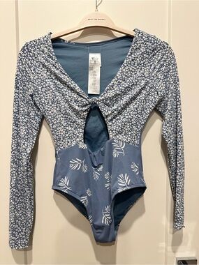 Billabong Blue Floral Long-Sleeve One-Piece